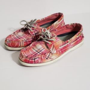Womens Sperrys Topsiders Pink Plaid Fabric 8.5